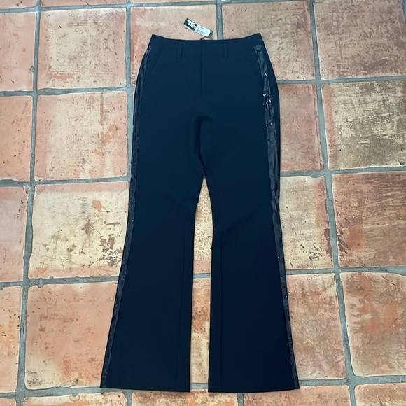 🔷 NEW Steve Madden Womens Waverly Sequined Stripe Flared Pants Black Size Small - Picture 3 of 13